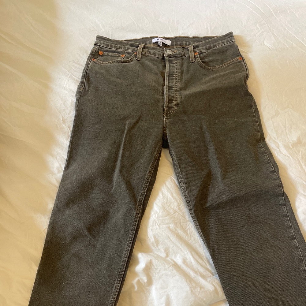 Re/done ultra high rise stove pipe jean